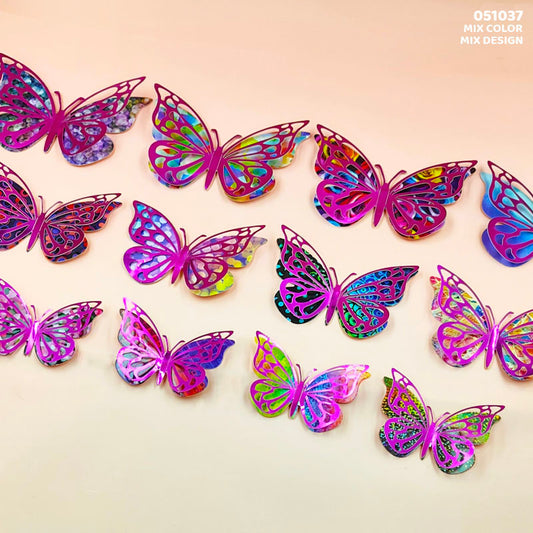 051037 3D BUTTERFLY METALLIC GLITTER STICKER 12pc