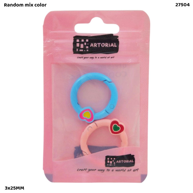 27504 KEY HOOK 2PC ROUND MULTI COLOR HEART 3x25MM