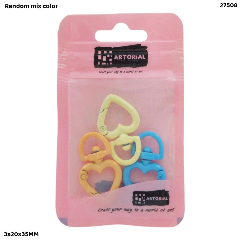 27508 KEY HOOK 3PC HEART MULTI COLOR 3x20x35MM