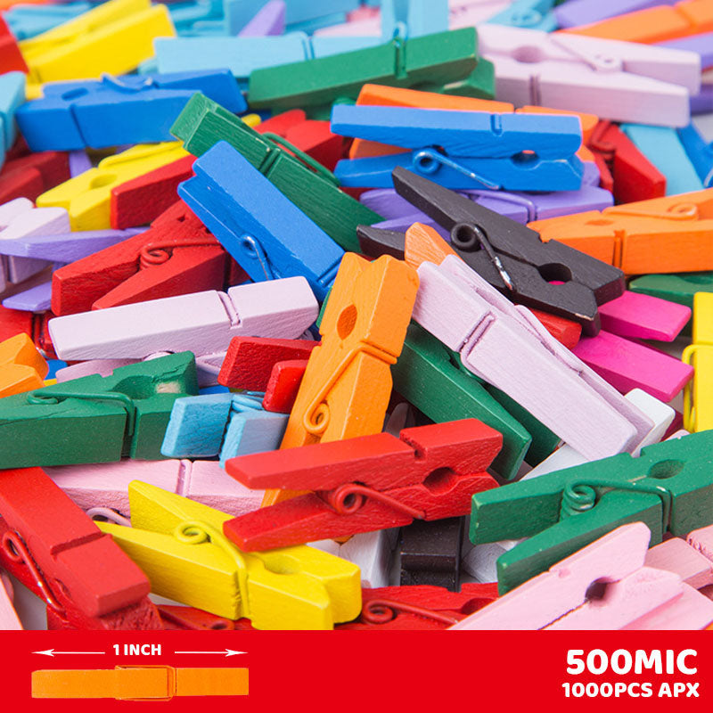 CLIP MINI COLOR 1" 1000PCS WOODEN (500MIC)