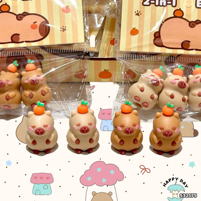 532175 3PC 2 IN 1 CAPYBARA ERASER TOPPER FOR PENCIL