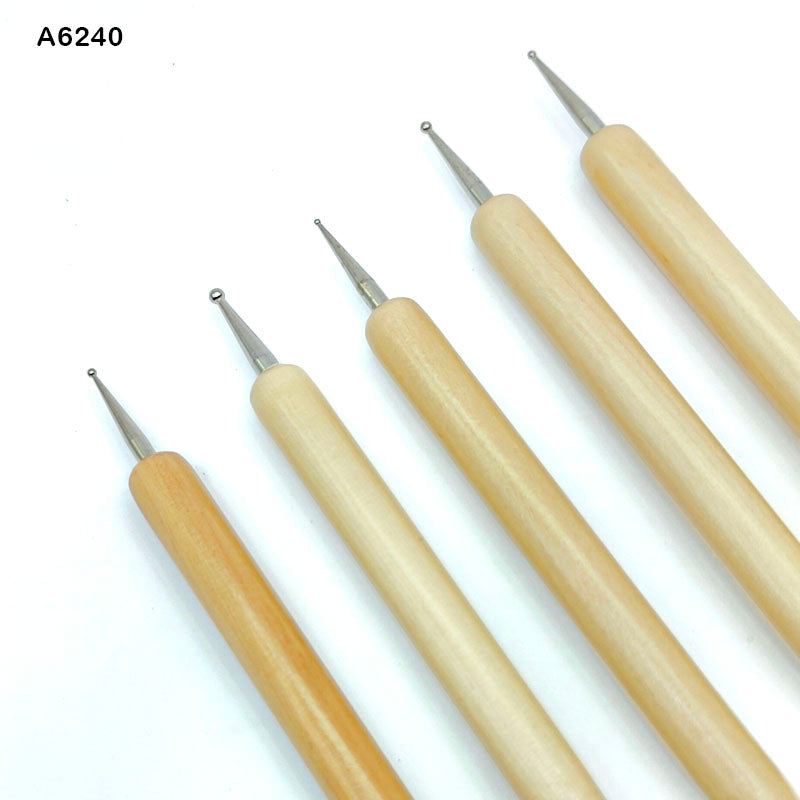 5PC EMBOSS TOOL WITH BRUSH (A6240) WOODEN 2 SIDE