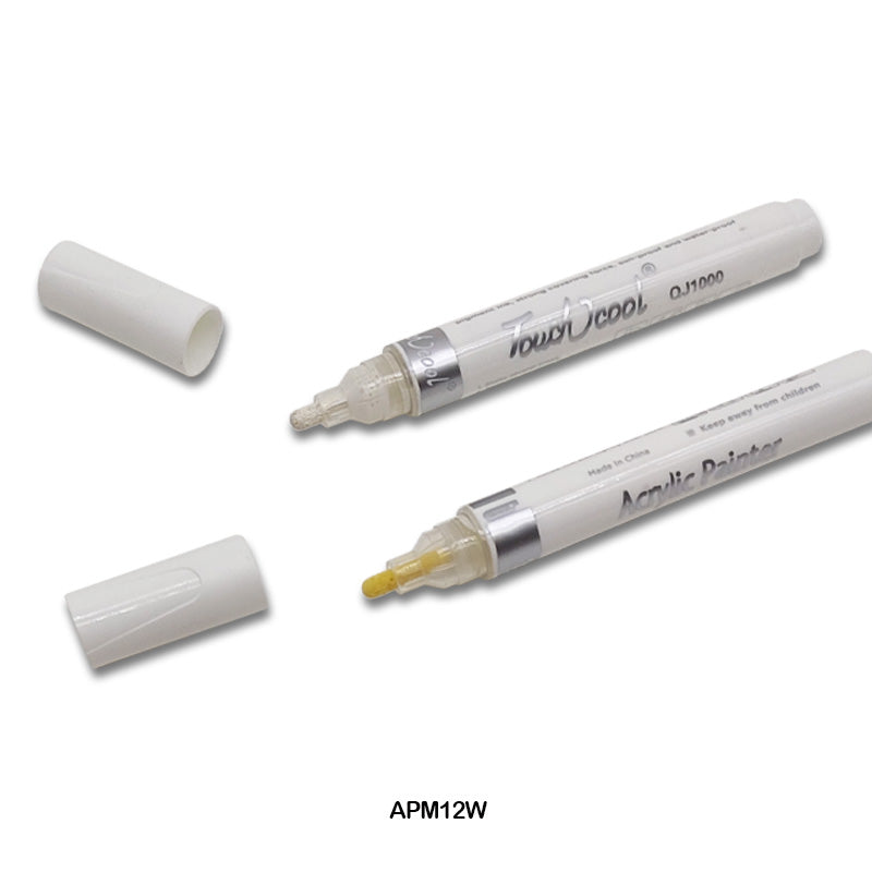 APM12W ACRYLIC PAINT MARKER 12PC WHITE COLOR TOUCH COOL