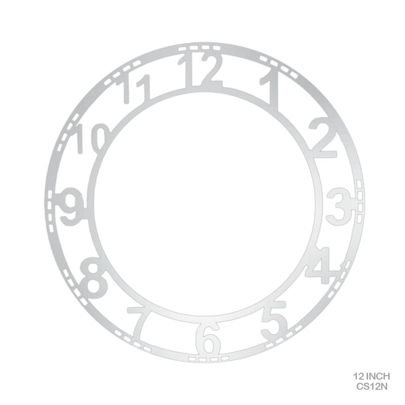 CS12N 12" NUMBER SILVER CLOCK ACRYLIC