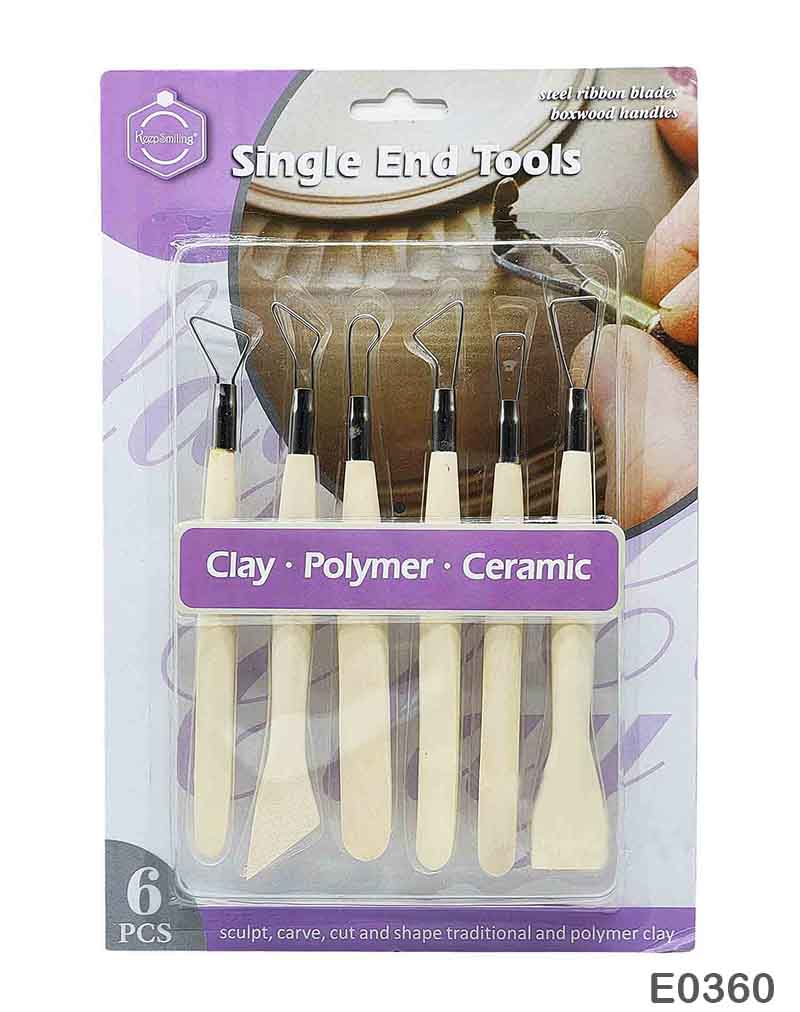 6PC CLAY TOOL WOOD HANDLE (E0360)