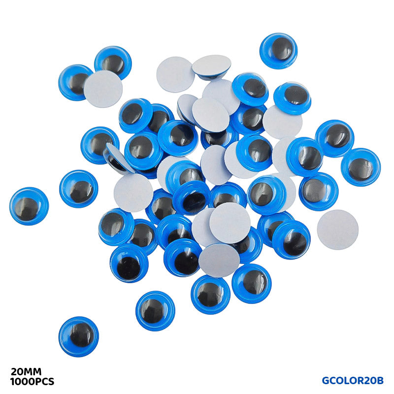 GCOLOR20B 20MM BLUE 1000PC COLORED GOOGLY EYE WITH STICKER
