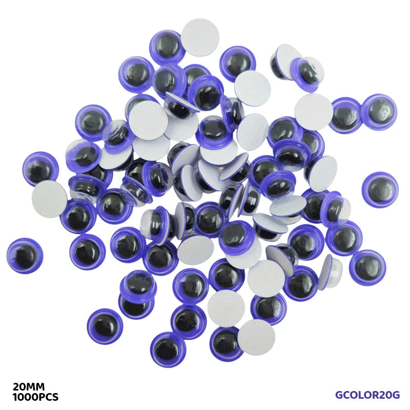 GCOLOR20PL 20MM PURPLE 1000PC COLORED GOOGLY EYE WITH STICKE