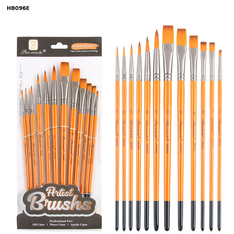 12PC PAINT BRUSH FLAT n ROUND HB096E