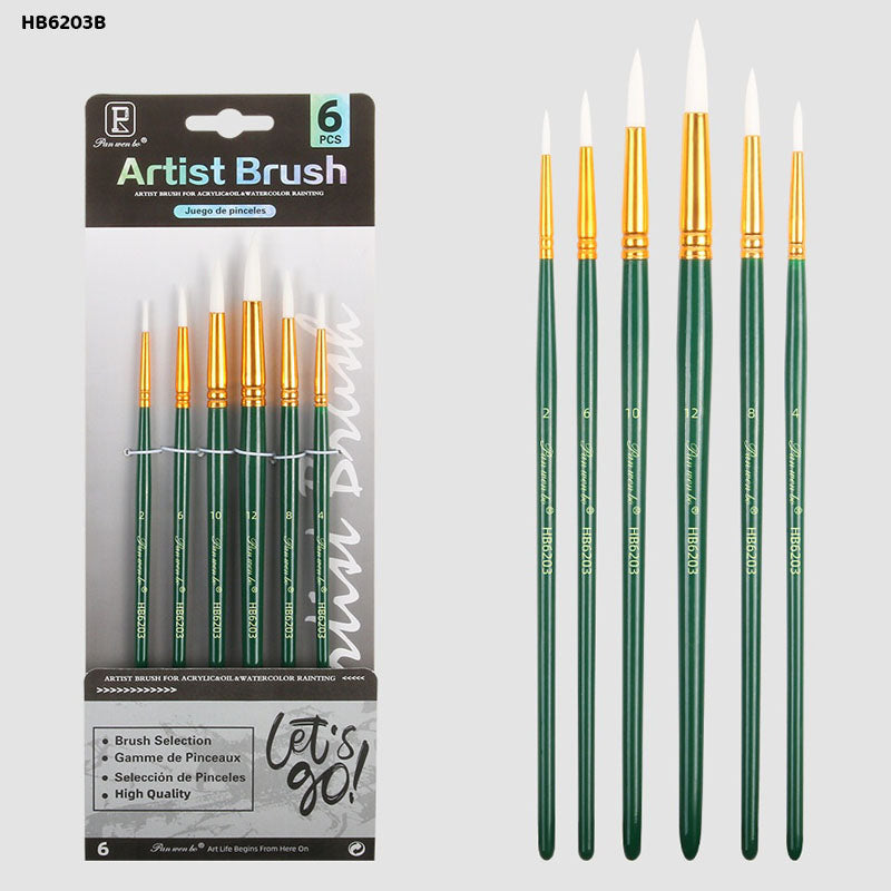 6PC PAINT BRUSH ROUND HB6203B