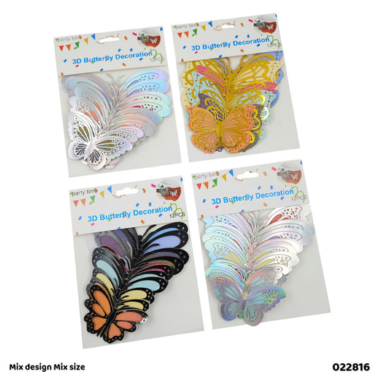 022816 12PC 3D SHIMMER GLITTERY BUTTERFLY STICKER
