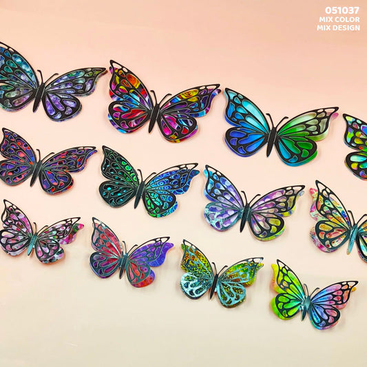 051037 3D BUTTERFLY METALLIC GLITTER STICKER 12pc