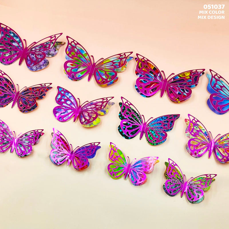 051037 3D BUTTERFLY METALLIC GLITTER STICKER 12pc
