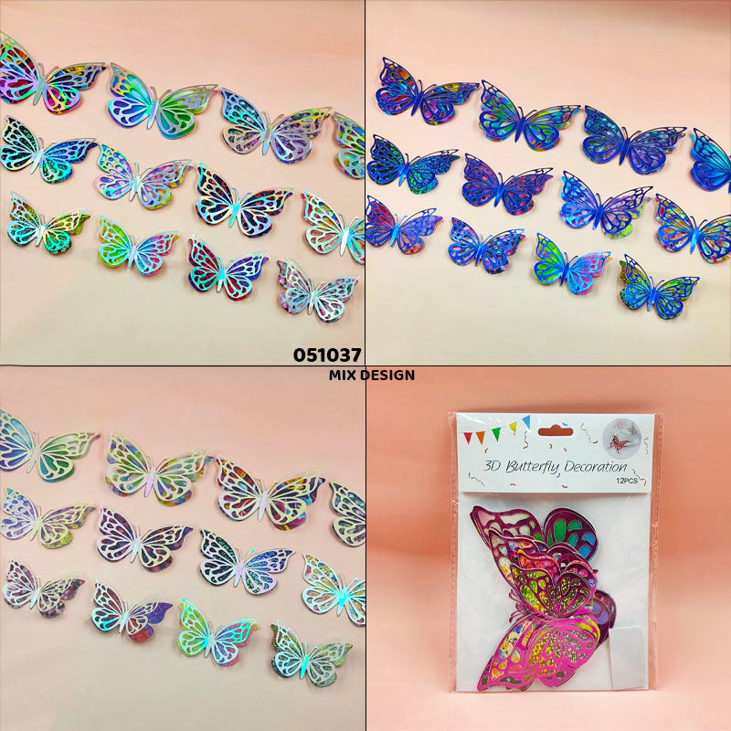 051037 3D BUTTERFLY METALLIC GLITTER STICKER 12pc