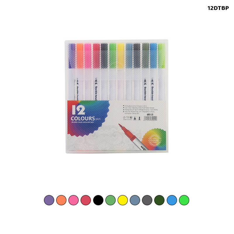DUAL TIP BRUSH PEN 12 COLOR SET (12DTBP)
