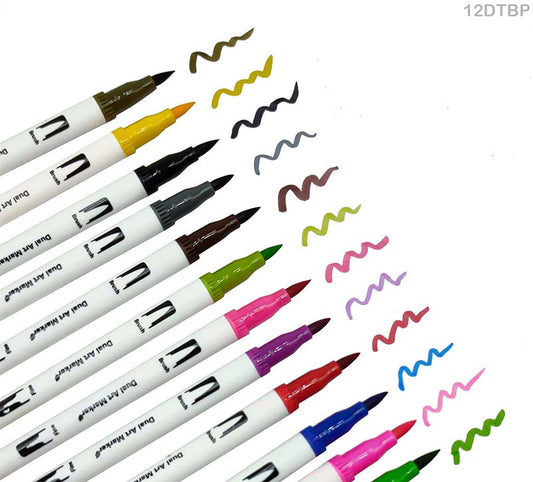 DUAL TIP BRUSH PEN 12 COLOR SET (12DTBP)
