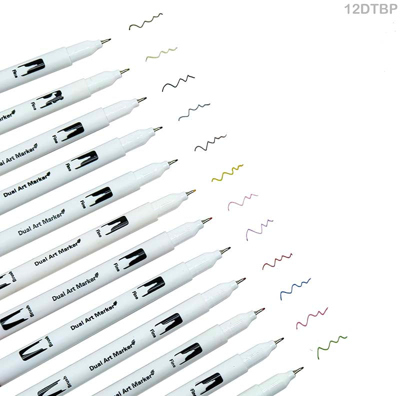DUAL TIP BRUSH PEN 12 COLOR SET (12DTBP)