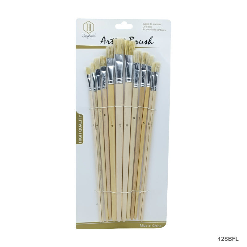12SBFL 12PC STENCIL BRUSH FLAT LONG HANDLE