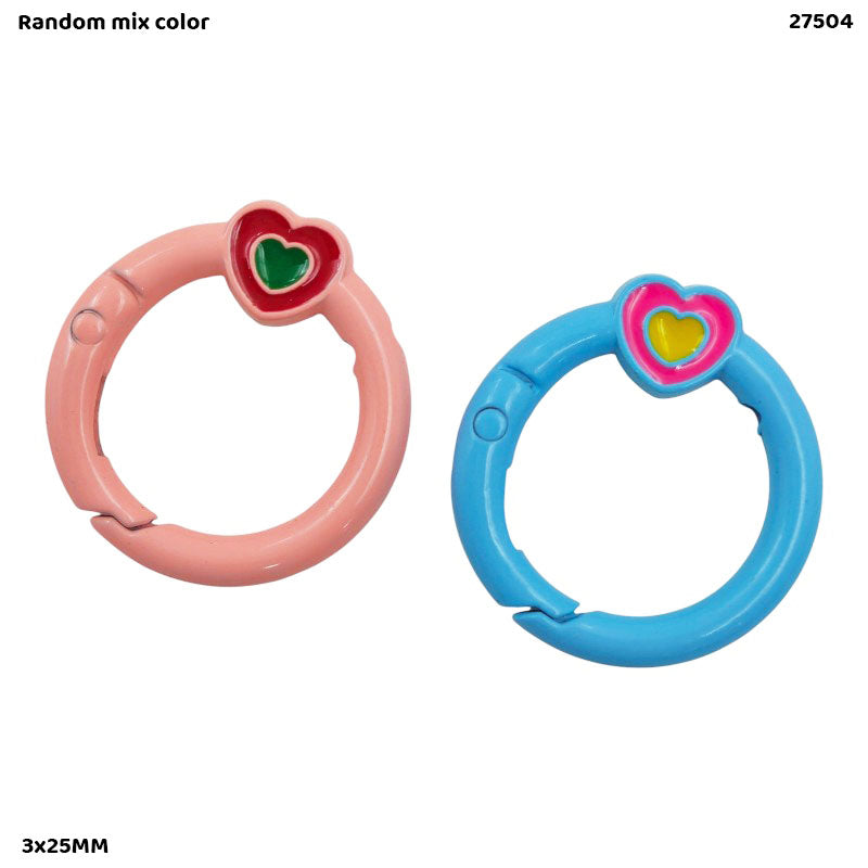27504 KEY HOOK 2PC ROUND MULTI COLOR HEART 3x25MM
