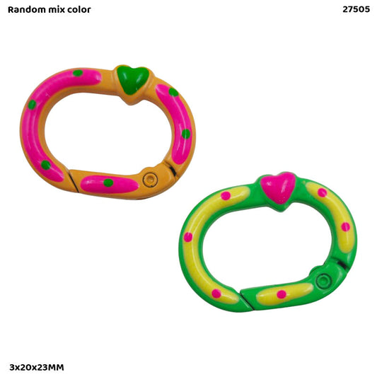 27505 KEY HOOK 2PC OVAL MULTI COLOR HEART 3x20x23MM