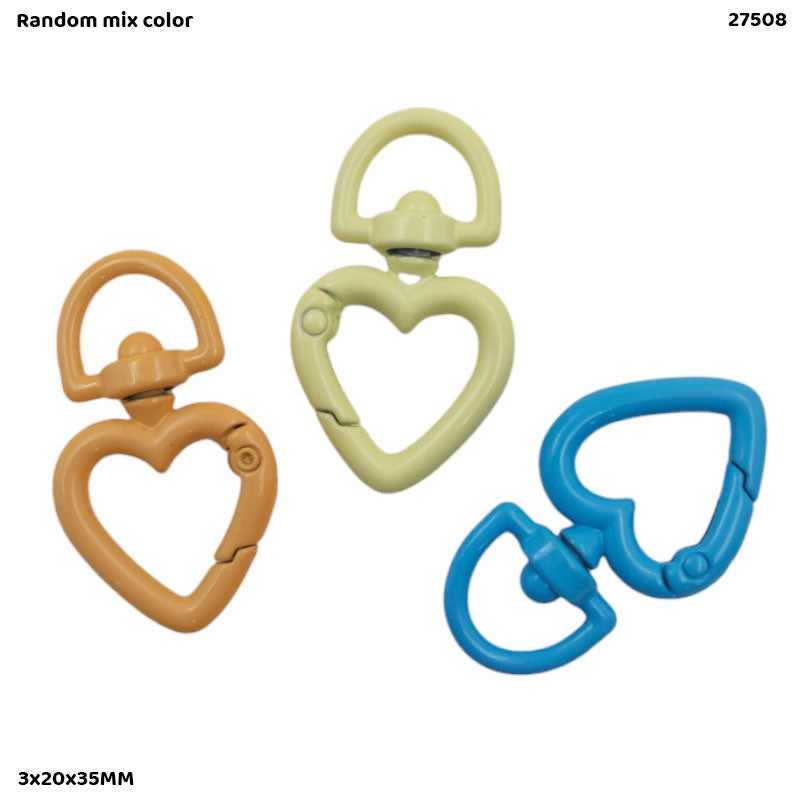 27508 KEY HOOK 3PC HEART MULTI COLOR 3x20x35MM