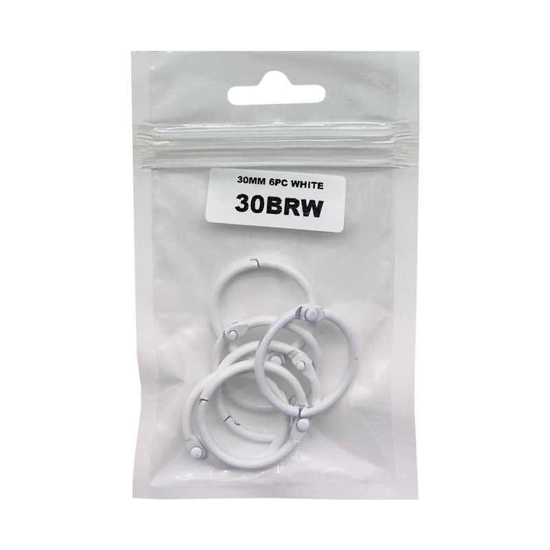 30MM BOOK BINDING WHITE RING (6PC) (30BRW)