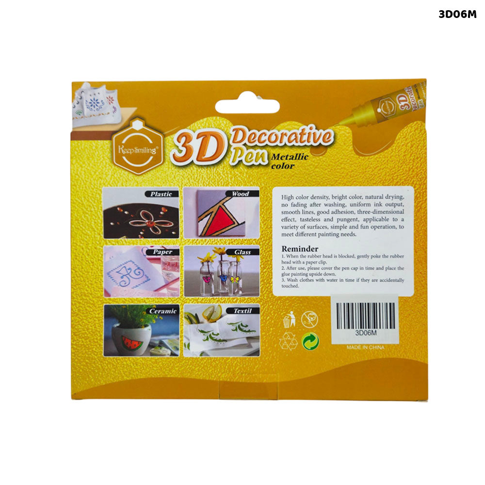 3D DECORATIVE METALIC COLOR PEN 6PC (3D06M)