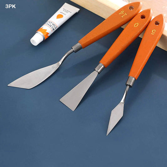 3PK 3PC METAL PAINTING KNIFE WOODEN HANDLE