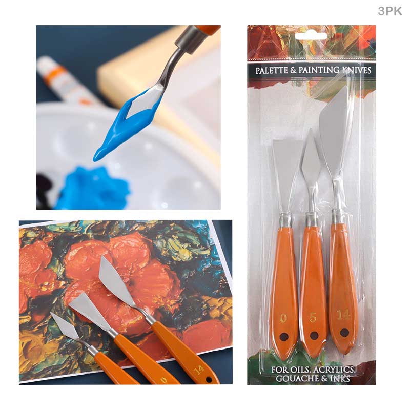3PK 3PC METAL PAINTING KNIFE WOODEN HANDLE