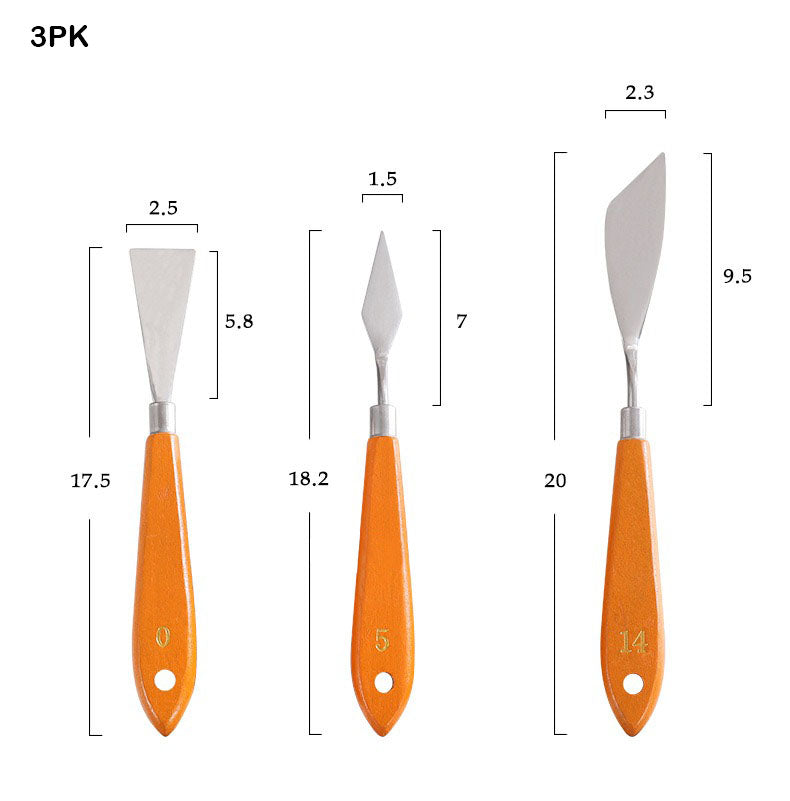 3PK 3PC METAL PAINTING KNIFE WOODEN HANDLE