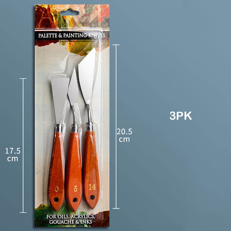 3PK 3PC METAL PAINTING KNIFE WOODEN HANDLE