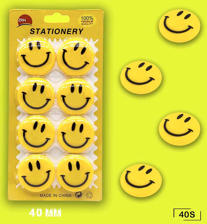 40MM SMILE MAGNET YELLOW 8PCS (40S)
