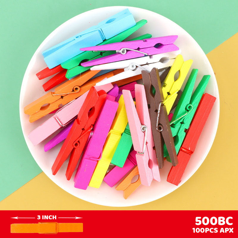CLIP BIG COLOR 3" 100PCS WOODEN (500BC)
