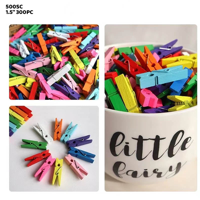 CLIP SMALL COLOR 1.5" 300PC WOODEN (500SC)