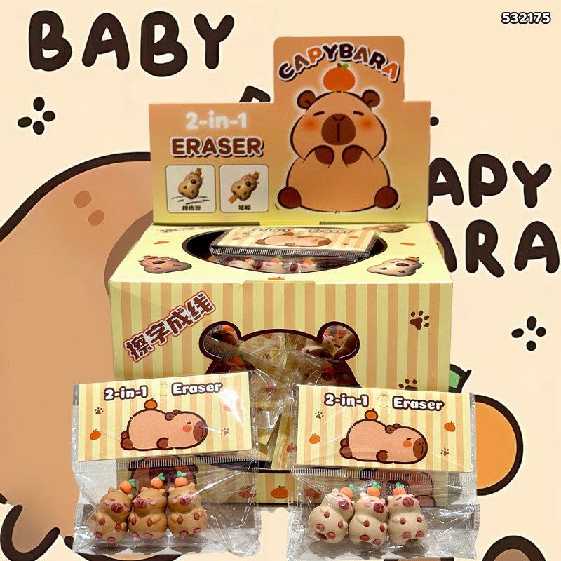 532175 3PC 2 IN 1 CAPYBARA ERASER TOPPER FOR PENCIL