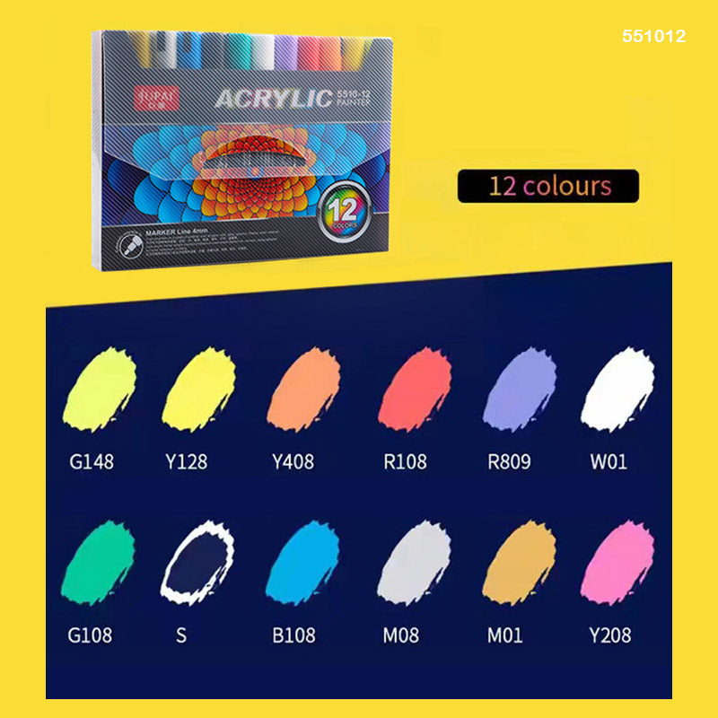 551012 ACRYLIC PAINT MARKER 12 COLOR MULTI 4Mm
