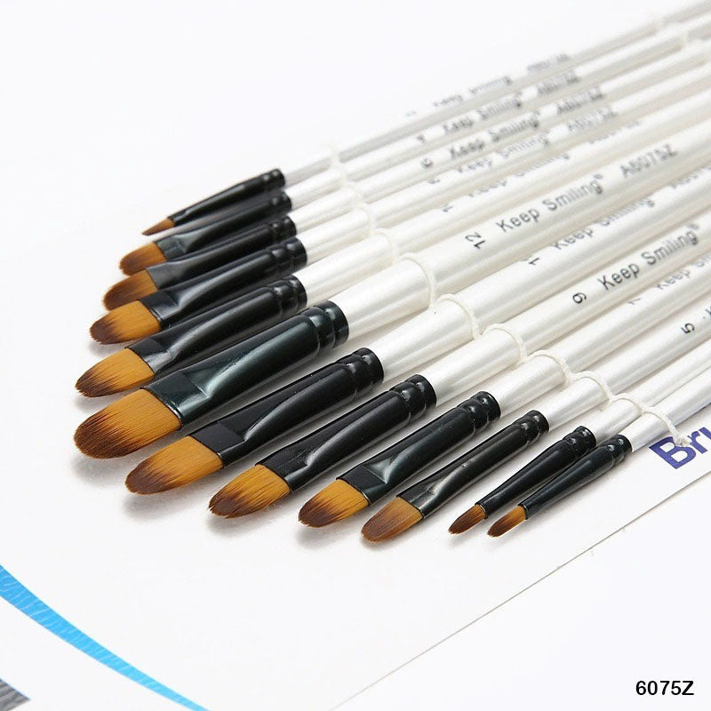 6075Z 12PC PAINT BRUSH WHITE HANDLE
