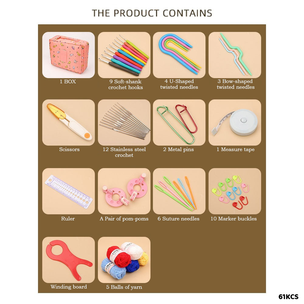 61KCS KNITTING CROCHET HOOK NEEDLE SET 61PC