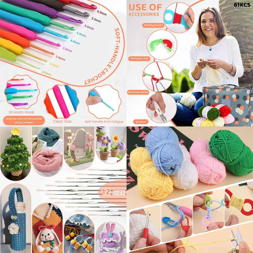 61KCS KNITTING CROCHET HOOK NEEDLE SET 61PC