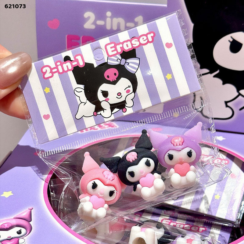 621073 3PC 2 IN 1 KUROMI ERASER TOPPER FOR PENCIL