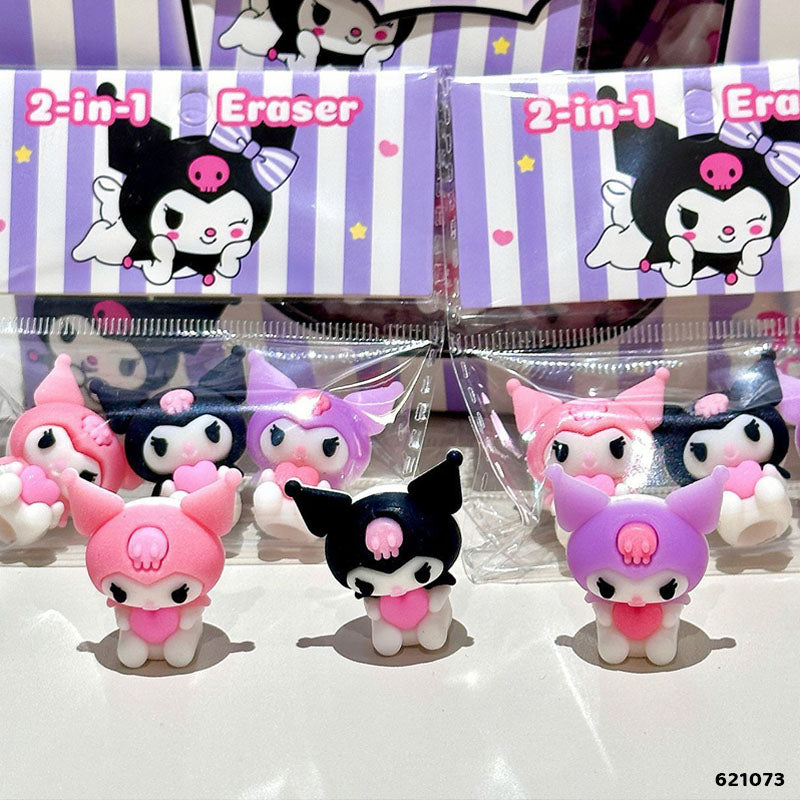 621073 3PC 2 IN 1 KUROMI ERASER TOPPER FOR PENCIL
