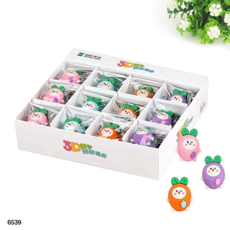 6539 RADISH CARTOON ERASER 36PCS