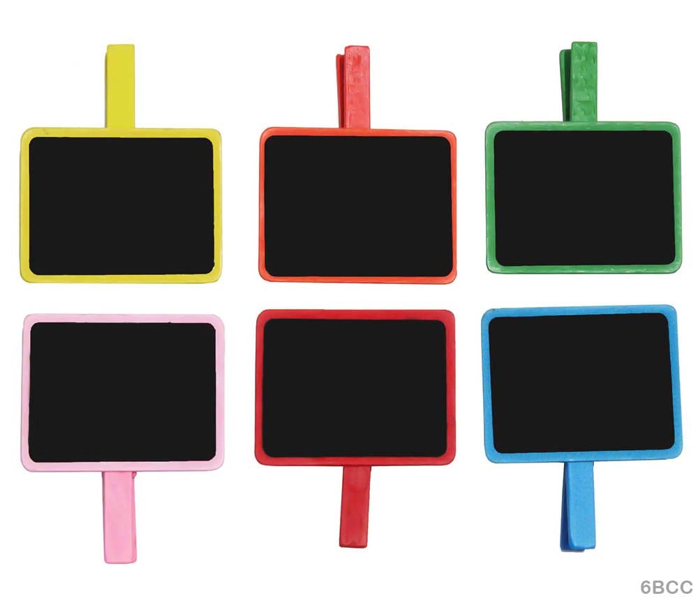 6BCC WOODEN 6PC BLACK BOARD CLIP COLORED