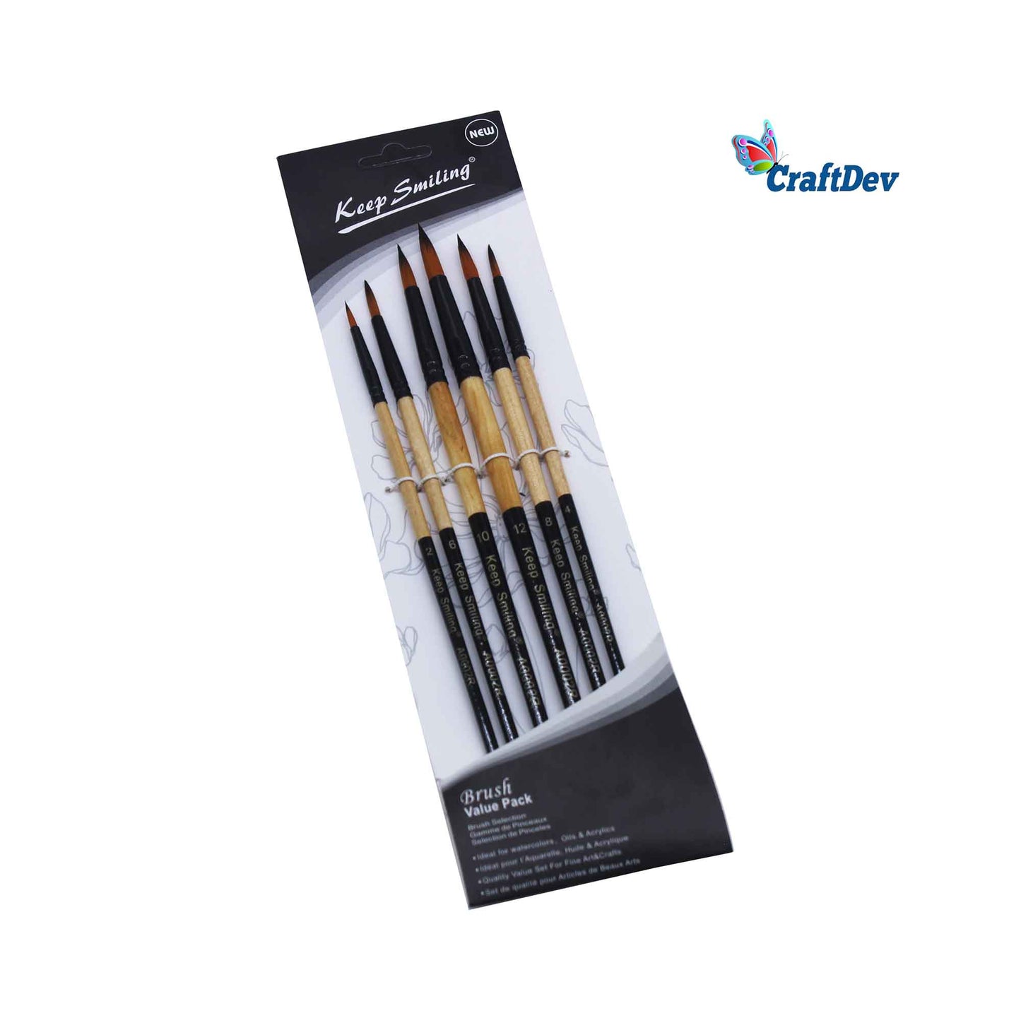 A0002R 6PC PAINT BRUSH ROUND C/W HANDLE