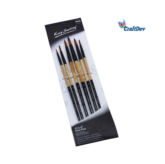 A0002R 6PC PAINT BRUSH ROUND C/W HANDLE