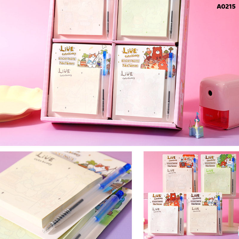 A0215 STICKY NOTE WITH PEN 75x75MM 60 SHEET (24PKT)