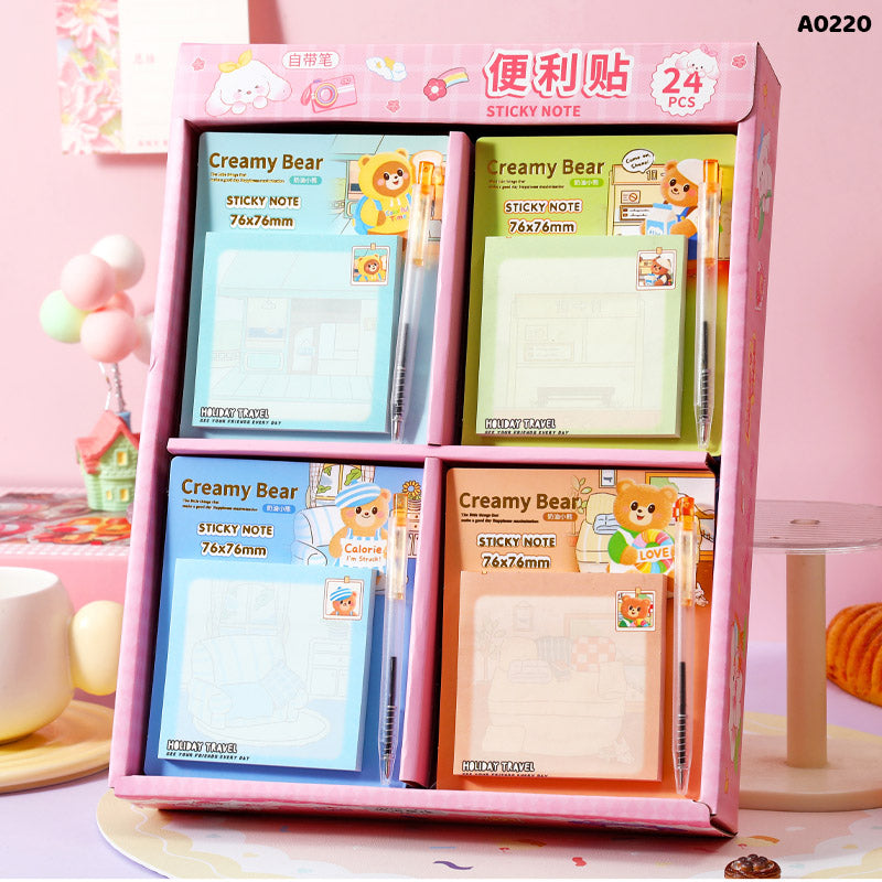 A0220 STICKY NOTE WITH PEN 75x75MM 60 SHEET (24PKT)