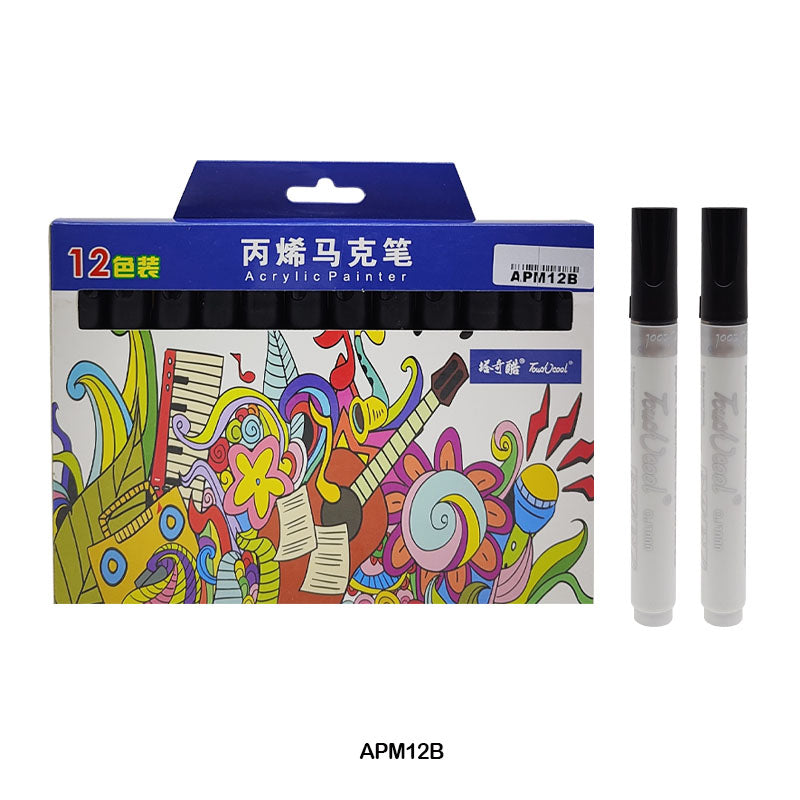 APM12B ACRYLIC PAINT MARKER 12PC BLACK COLOR TOUCH COOL