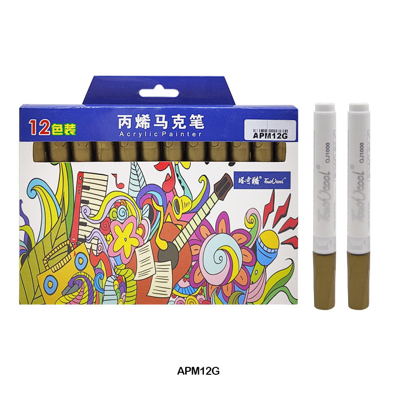 APM12G ACRYLIC PAINT MARKER 12PC GOLD COLOR TOUCH COOL