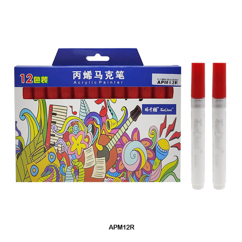 APM12R ACRYLIC PAINT MARKER 12PC RED COLOR TOUCH COOL