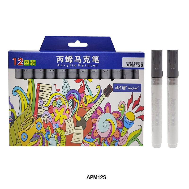 APM12S ACRYLIC PAINT MARKER 12PC SILVER COLOR TOUCH COOL